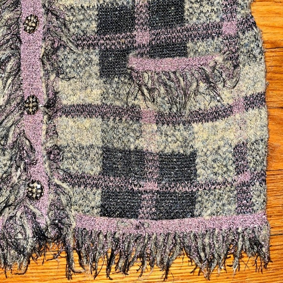 ZARA bubble sleeve tweed cropped jacket blazer purple tan fringe old money fall - Picture 7 of 11